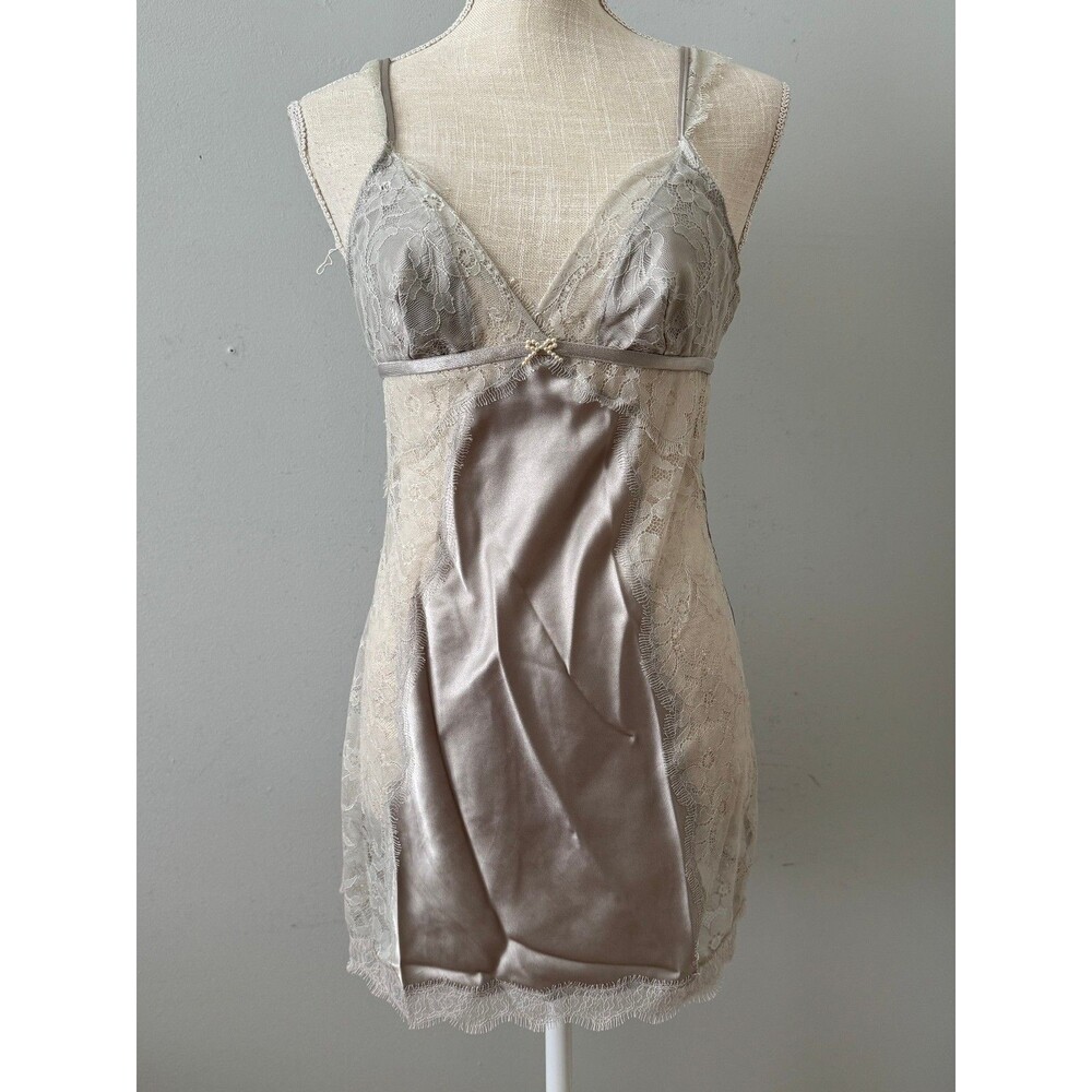 Victoria's Secret Very Sexy Gray Satin Lace Slip Dress Size Small